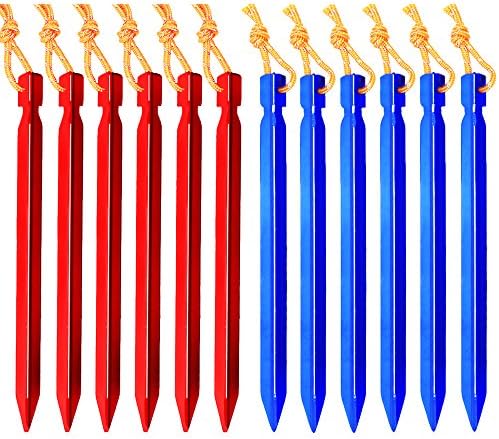 Brafarrock 12 Pack 8.5’’ Aluminum Tent Stakes-Ultralight Tent Pegs Heavy Duty With Reflective Rope For Outdoor Camping Hiking Gardening.