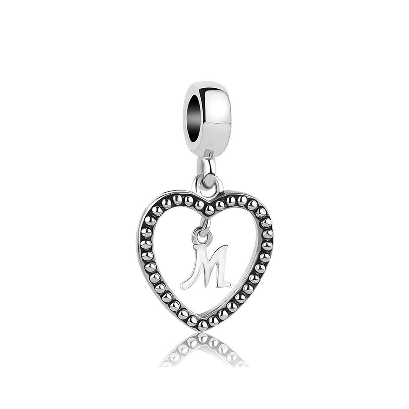 Initial Letter M Love Heart Dangle Charm fits Pandora Charms Bracelets Name Birthday Jewellery Gift for Daughter Women Sister Family Granddaughter Christmas