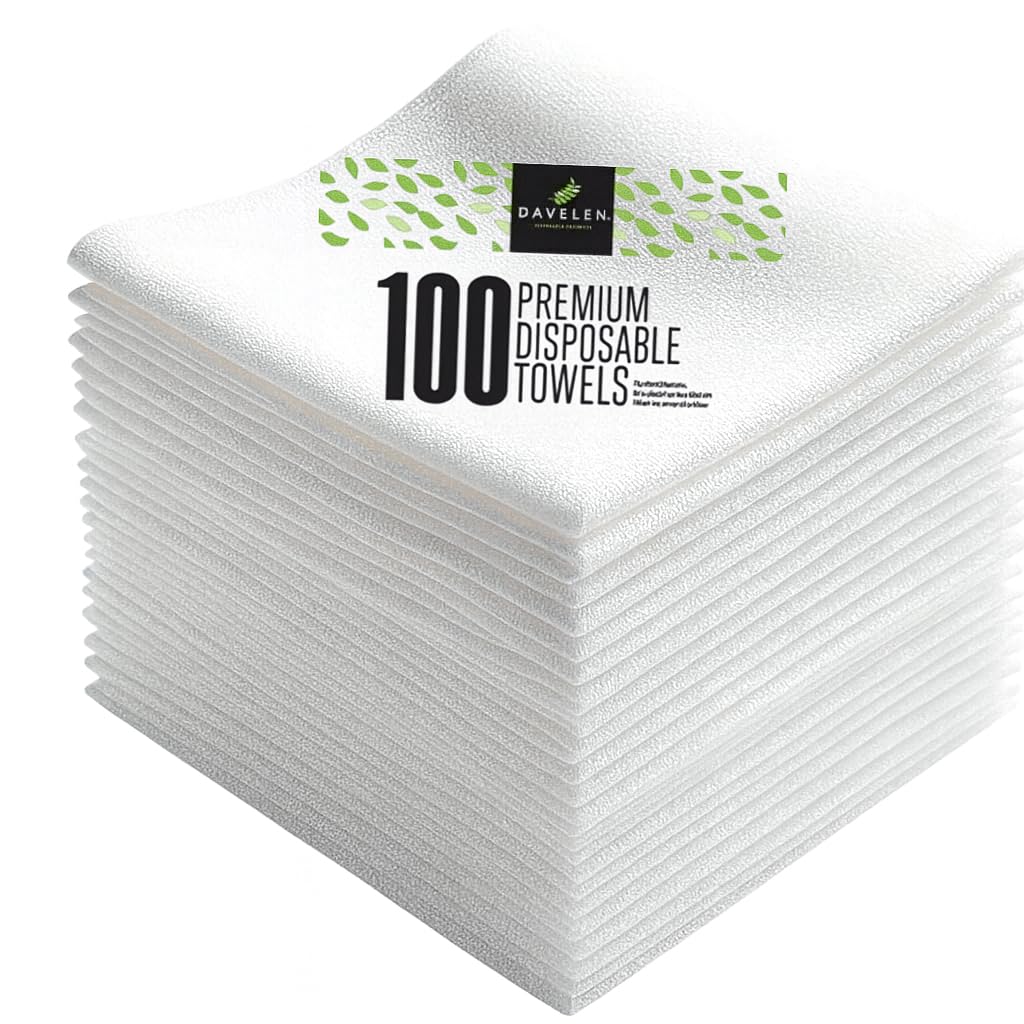Photo 1 of *MINOR DAMAGE - USED*
DAVELEN Disposable Large Luxury Towels (100-Count) Spa and Salon Quality Softness for Guests, Clients | Hair, Face, Body Use | Luxurious Comfort, Ecofriendly (100, 32x16 inches)