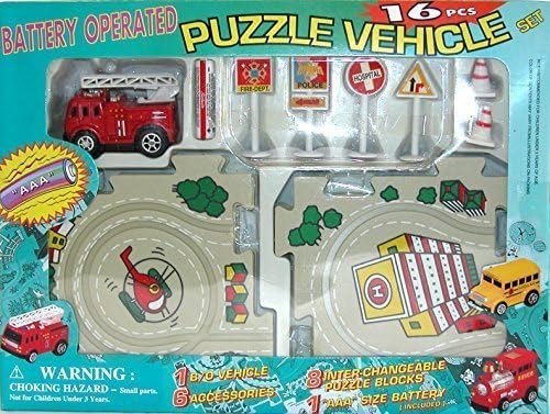 Puzzle Car Toy Vehicle - Red Color FIRE TRUCK Kids Toy 16 Pcs Battery Operated Home Games