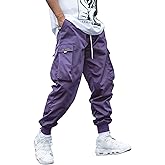 OYOANGLE Men's Casual Drawstring Elastic Waist Flap Pocket Letter Graphic Street Jogger Cargo Pants