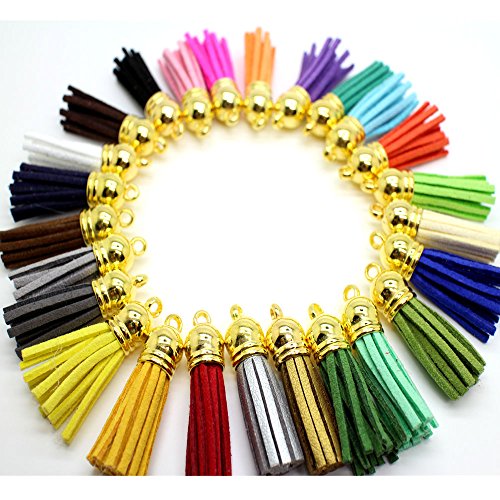 45pcs of multi-colors leather tassel with gold caps cel…