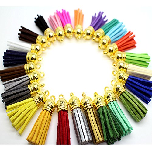 45pcs of Multi-Colors Leather Tassel with Gold Caps Cell Phone Straps/DIY Charms