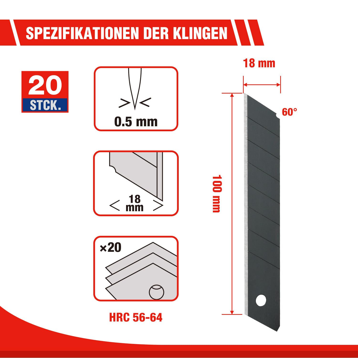 WORKPRO 5 Stück Cuttermesser Set 18mm mit 20 Ersatzklingen aus SK5, Profi Cuttermesser Abbrechklinge Kartonmesser, Mehrzweck Messer Allzweckmesser mit Gummigriff, Schneiden zum Papier, Karton 2