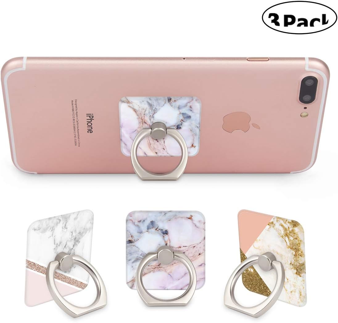 Three Pack 360 Degree Rotating Phone Ring Holder Stand Grip Kickstand for Cellphones,Smartphones and Tablets-Marble