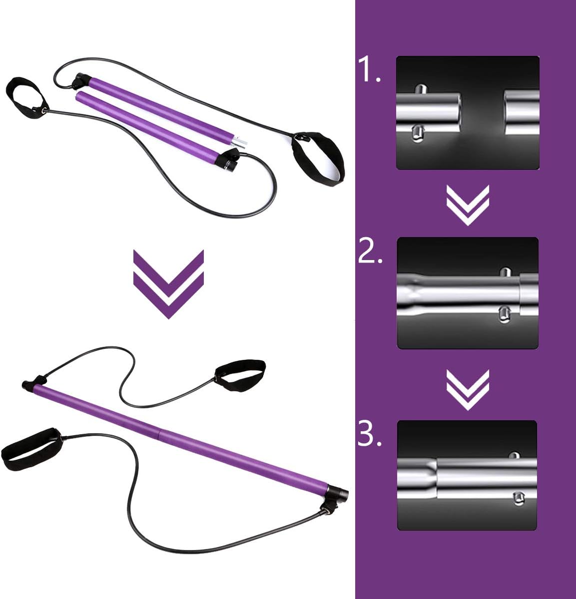 Harkkey Yoga Pilates Bar Kit Portable Exercise Resistance Band Stick Muscle Toning Bar Home Fitness Gym Stretch Sit-Up with Foot Loop for Total Body Workout (Purple) : Sports & Outdoors