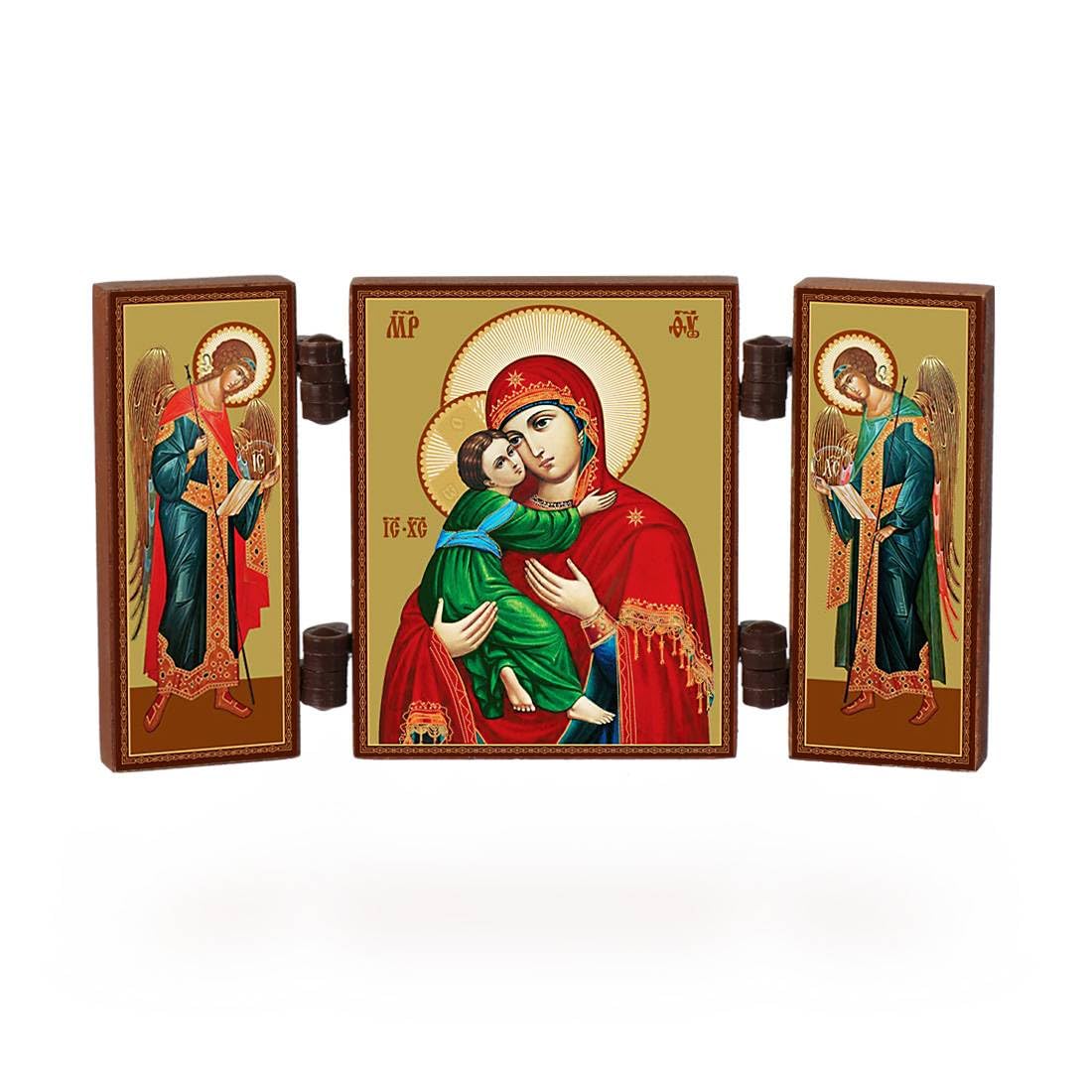 NKlaus - Mother of God of Vladimir - Christian icon triptych - small travel altar wood 36160