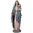 Blessed Mother Statue - 14 Inch Saint Mary Holding Lilies Figure Elegant Home Decor, Hand Painted Madonna Virgin Mary Statue Renaissance Collection