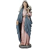 Grace4Joy Blessed Mother Statue - 14 Inch Saint Mary Holding Lilies Figure Elegant Home Decor, Hand Painted Madonna Virgin Mary Statue Renaissance Collection
