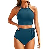 Tempt Me Women High Waisted Bikini Sets - Two Piece Swimsuit High Neck Bathing Suits Tummy Control Swimwear