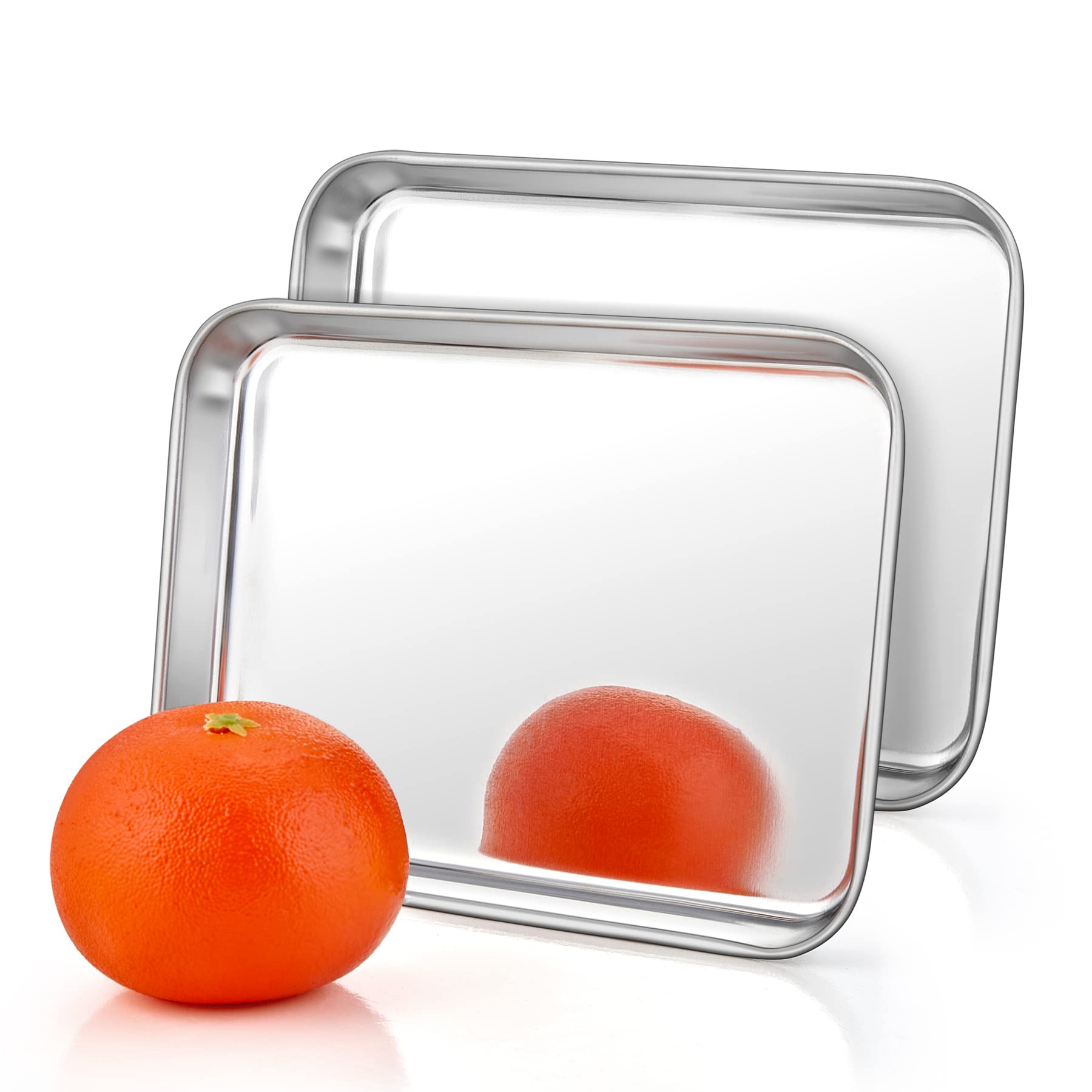 HaWare Small Oven Tray Set of 2, Stainless Steel Cookie Baking Sheet Pan for Cooking/Baking/Serving, 26.5 x 20.4 x 2.5 cm, Healthy & Non Toxic, Mirror Finish& Rust Free, Easy Clean& Dishwasher Safe