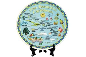 Rockin Gear Decorative Plate Caribbean Island Map Souvenir Gifts Decorative Collectible Plate with Display Stand 8" Inch Ceramic - Best Caribbean Gift or Souvenir for Men & Women (The Caribbean)