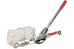 YATOINTO Rope Puller 1-1/2 Ton 3300 lbs Capacity with 100' of 0.6" Diameter Rope 2 Hook Come Along Winch Heavy Duty Ratchet Power Puller Tool for Moving Boats