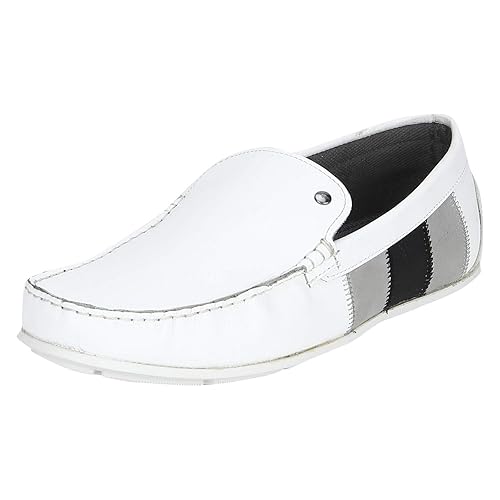 red tape white loafers