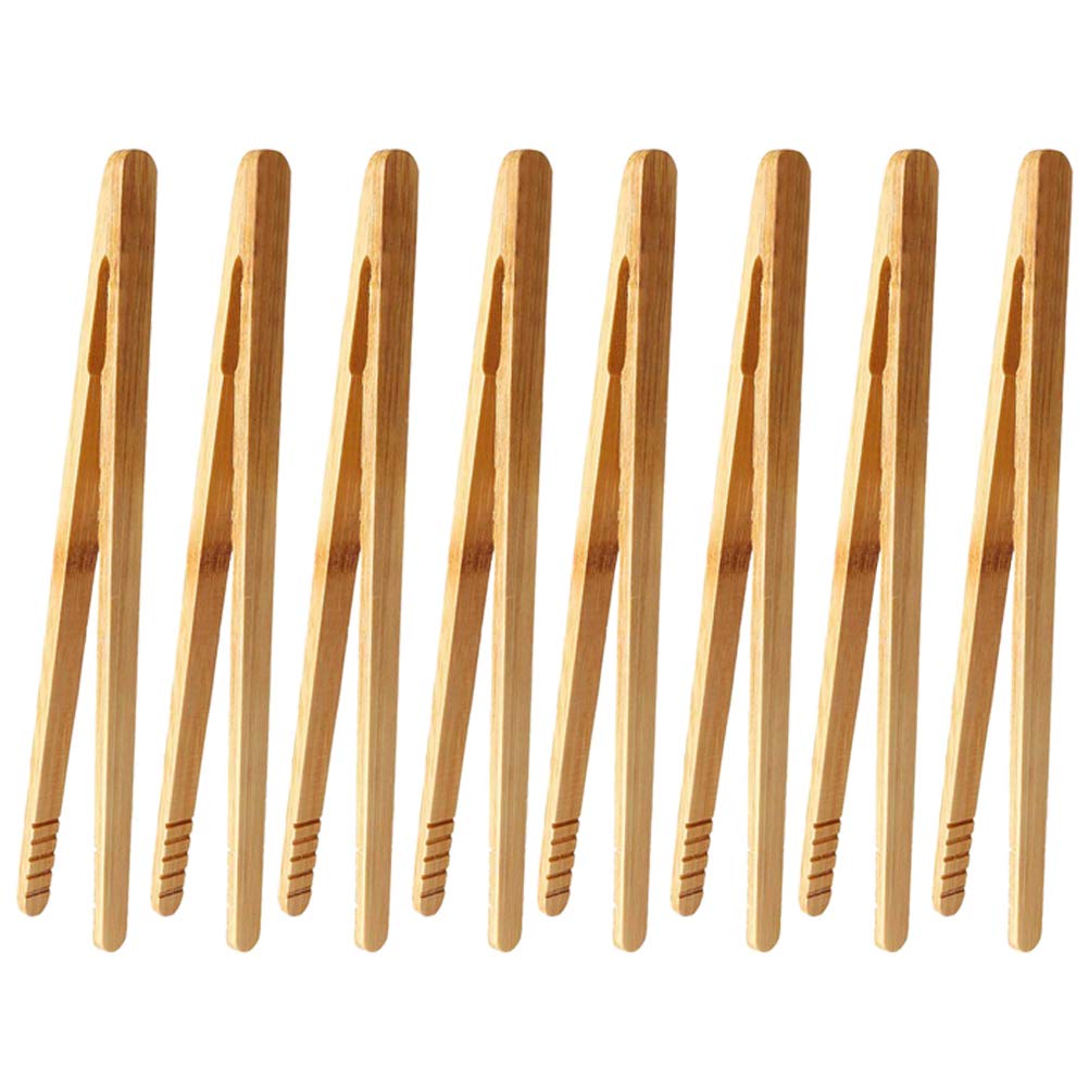 nuoshen 8 pcs Bamboo Tongs, 17.5 cm/6.9 inch Toaster Tongs for Cooking Toast Bread Pickles Tea Bamboo Kitchen Tongs