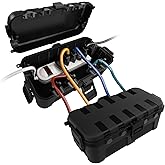 Flemoon [2 Pack] Outdoor Electrical Box Waterproof, Medium Weatherproof Electrical Box (11.5x5.2x4 inch) w/6 Cable Entry Ports, Extension Cord Cover for Power Strip, Timer, Plug, Holiday Light, Black