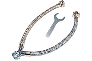 HIPPOHOSE Washing Machine Y-Mixer/Y-Split Water Hose - Burst Proof STAINLESS STEEL - (1 FT) Long Legs - 3/4 Inch Brass Fittings - Y-Splitter Water Hose Connector for Washing Machines Hot & Cold Water Supply