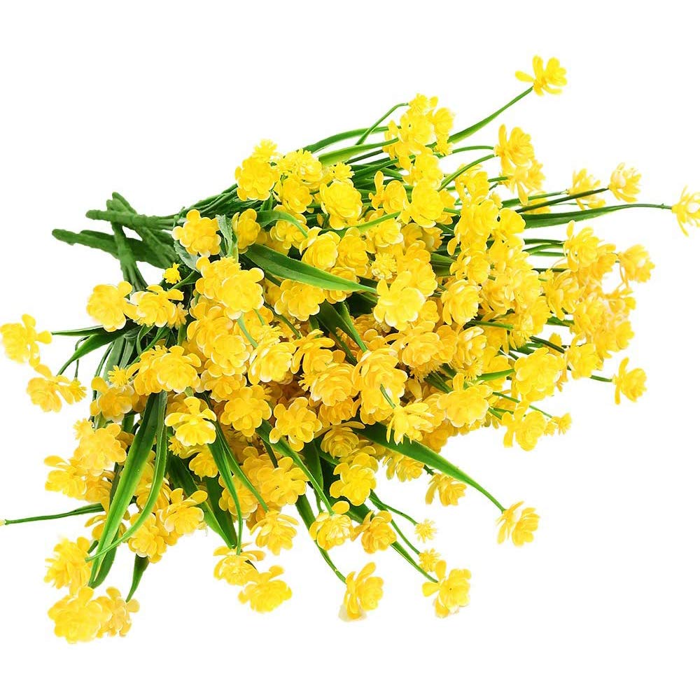 Shiwaki 5Pcs Artificial plant 7-prong spring grass gypsophila bouquet decoration for Indoor Outside Hanging Planter Wedding Farmhouse Decor(Yellow)