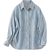Women Denim Jacket Shacket Long Sleeve Oversize Boyfriend Jean Jacket Shirt