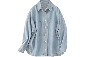 LIFESHE Women Denim Jacket Shacket Long Sleeve Oversize Boyfriend Jean Jacket Shirt