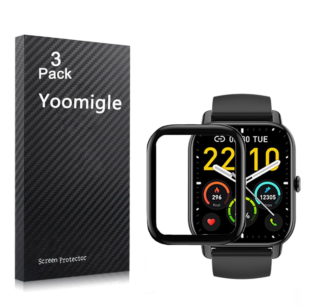 Yoomigle 3 Pack Compatible with Nerunsa P66D 1.85'' Smartwatch Screen Protector Film Compatible with Aptkdoe P66D 1.85 inch Smart Watch Screen Protectors Foils 3D Full Coverage Cover Anti-Scratch