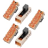 uxcell 5Pcs 4 Position 10P 2P4T Panel Mount Micro Slide Switch Latching Power Switch