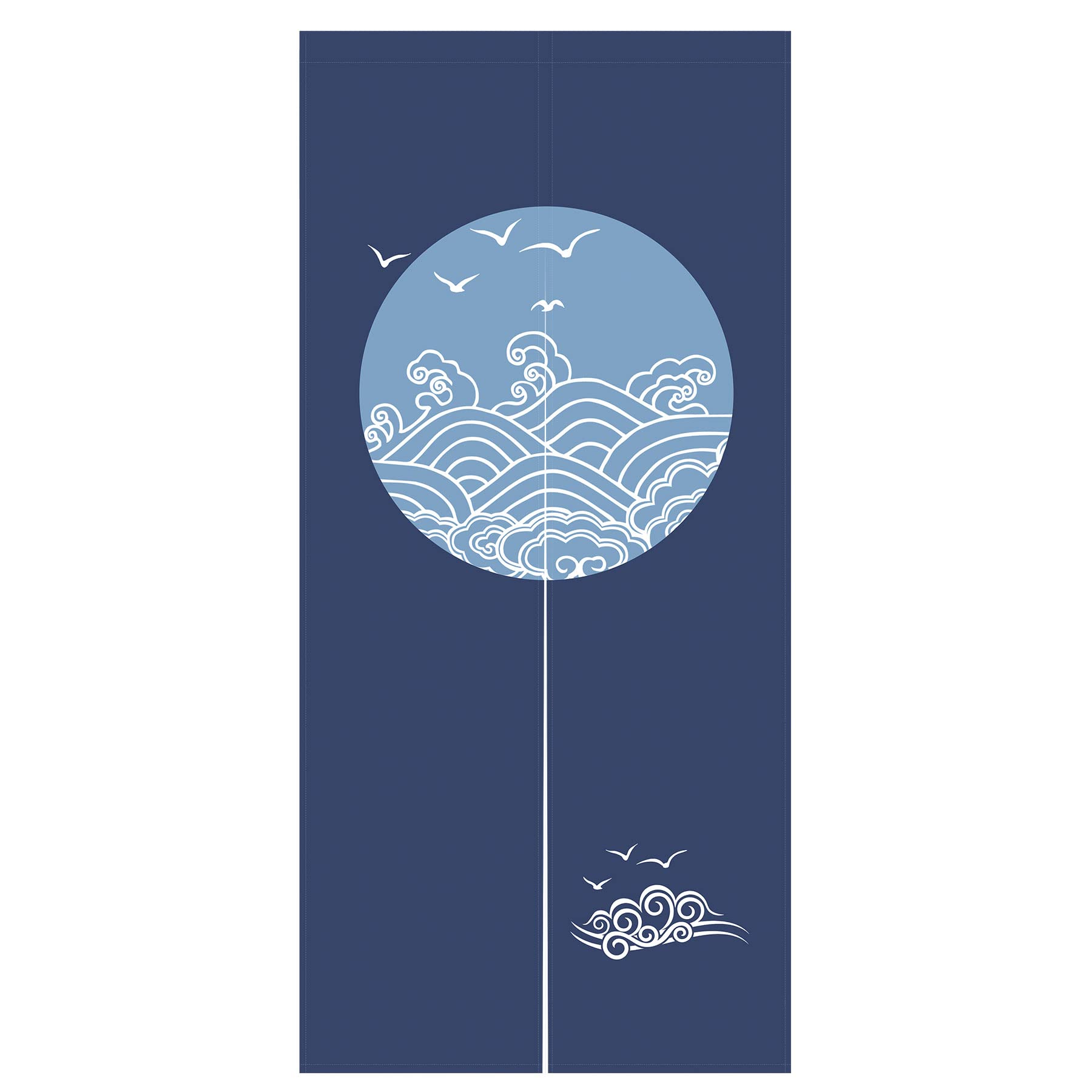 LIGICKY Noren Doorway Curtain Japanese Style Wave Birds Printed Cotton Linen Window Treatment Door Tapestry for Home Decoration 85 x 120 cm,Navy Blue