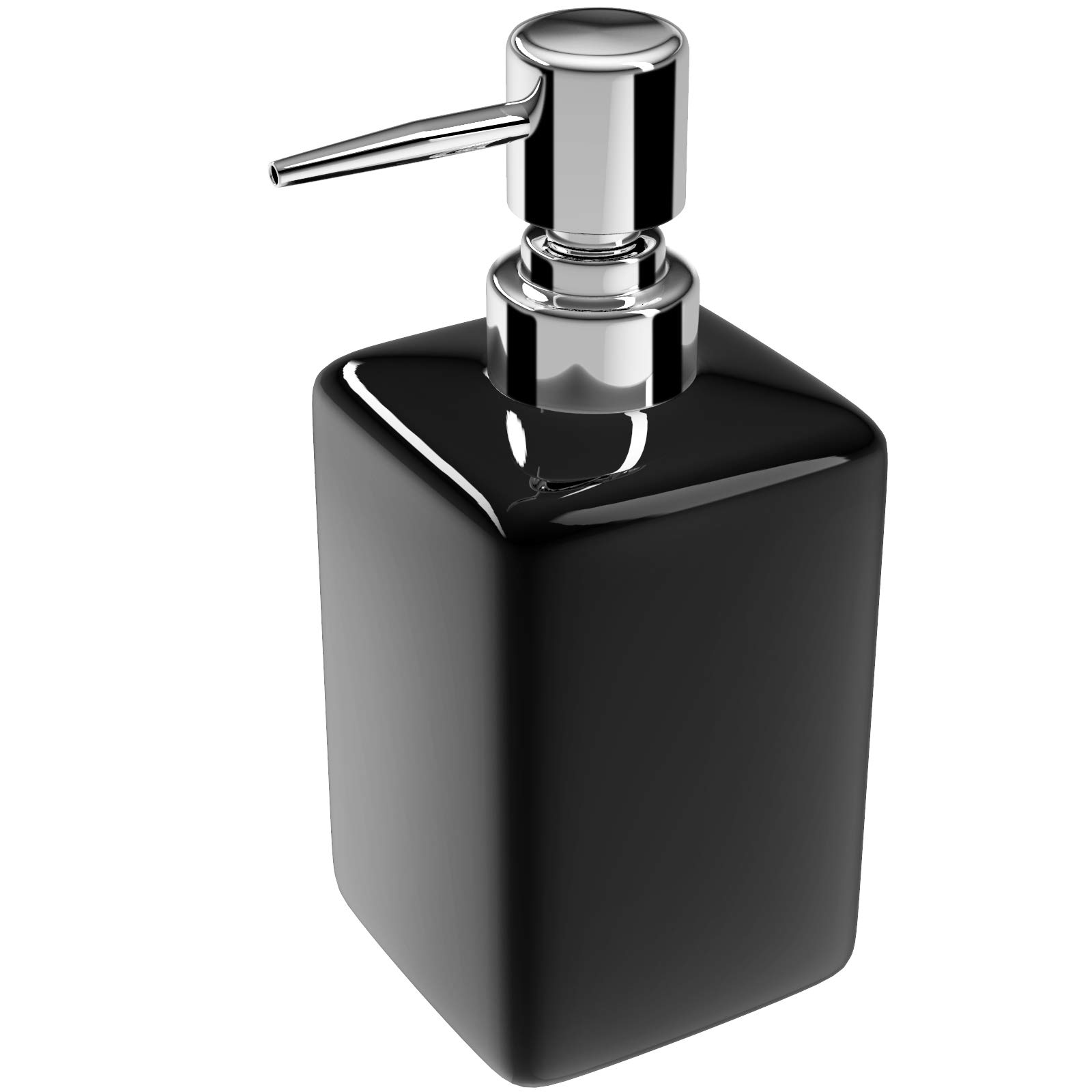 Nuscen Black Ceramic Soap Dispenser, 300ml Square Liquid Soap & Lotion Bottle with Pump for Bathroom, Kitchen & Hotel, Elegant Glossy Finish for Modern Interiors