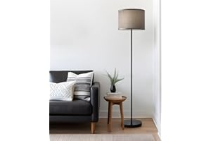 Oneach 61" Farmhouse Industrial Floor Lamp for Living Room Standing Floor Lamp Rustic Floor Lamps for Living Room Bedroom Tall Lamps with Foot Switch for Bedroom with Linen Grey Lamp Shade