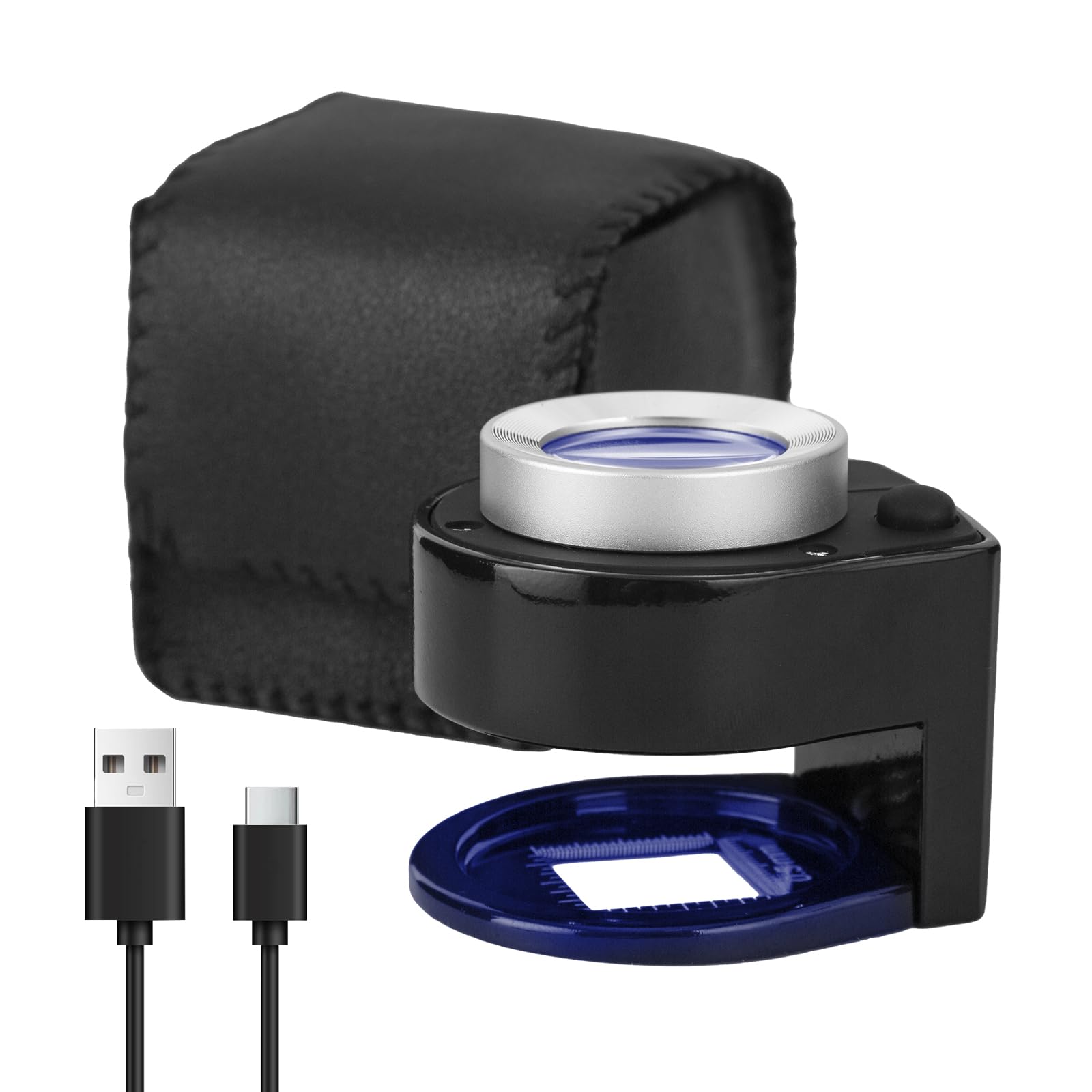 Handheld 30X Rechargeable Magnifying Glass Linen Test Loupe,6 LED Desktop Metal Magnifier Portable Folding Scale Eye Loop for Textile Jewelry Collection Repair