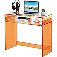 solaround Acrylic Desk Laptop Study Table Home Office Console Table Entrance Tables, 33.5'' x 15.7'' x 29.5'' (Orange)