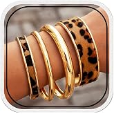 GORTIN Leopard Print Bangle Bracelets for Women Gold Chunky Cuff Bracelet Set Punk Trendy Open Cheetah Bracelets