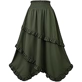 ZhouBoat Maxi Skirt for Women High Waist Renaissance Long Skirts Medieval Casual Elastic with Side Pockets