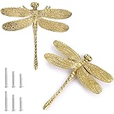 JUXYES Unique Gold Dragonfly Handle Pulls Knobs for Cabinets and Drawers | 2 Pack Brass Decorative Dresser Drawer Handle Knobs, Antique Dragonfly Drawer Pulls Knobs for Dresser Cabinet Closet