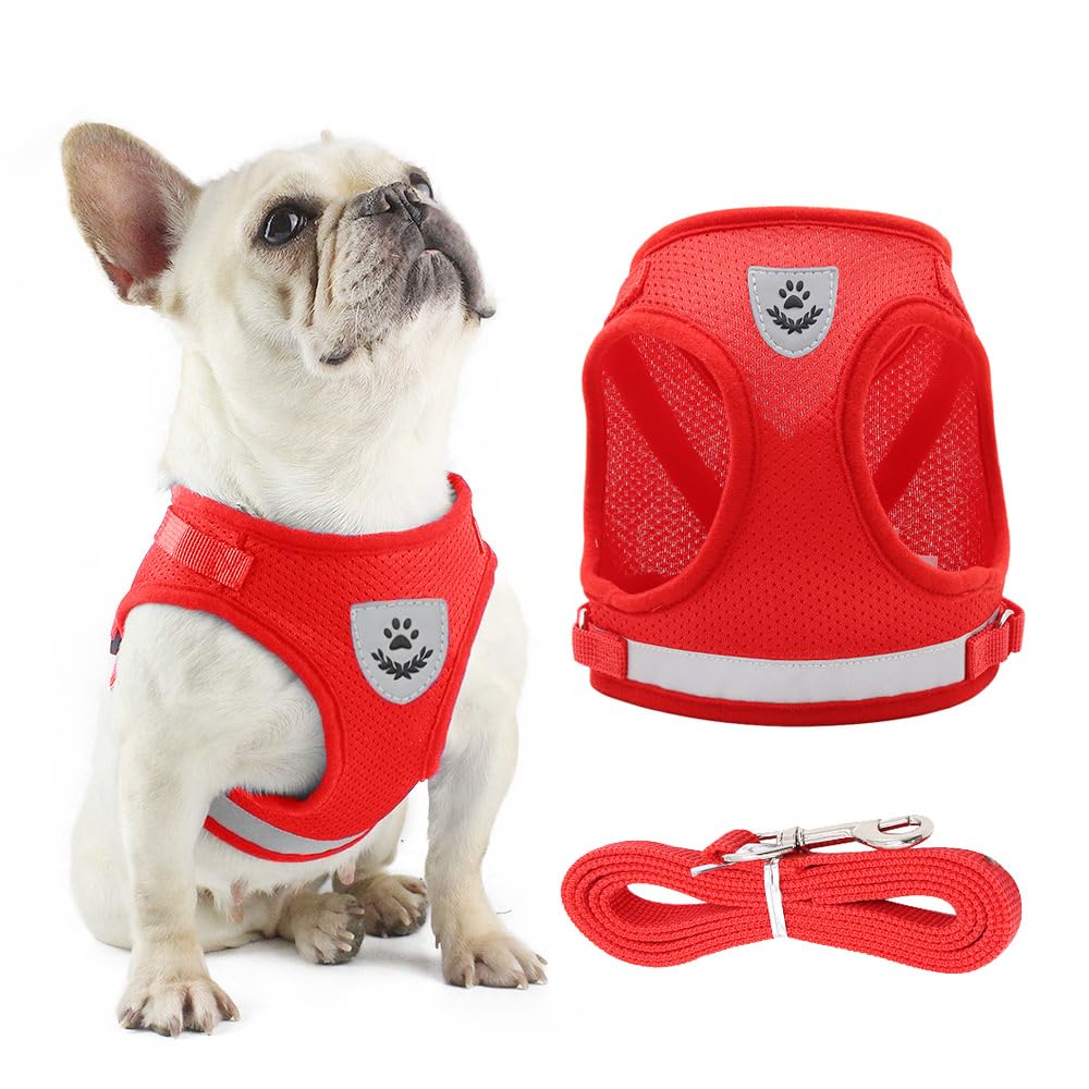 Anlitent Soft Mesh No Pull Cat Harness and Lead Set for Walking, Escape Proof Kitten Vest Harnesses for Small Dogs/Cats/Animals Rabbit, Cool Cat Dog Collar with Leash (Red, Large) — image 1