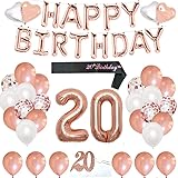 Finypa 20th Birthday Decorations for Women - 20th Happy Birthday Decoration Gold Rose with Sash, Number 20 Foil Balloon, Happ