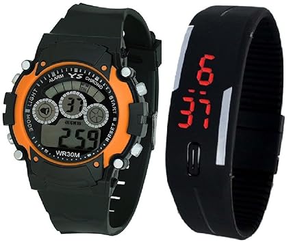 Pappi Boss Sports Digital Silicone Black-Orange Dial Unisex and Kids Watch