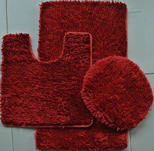 Majestic 3-Piece JELLY CHENILLE Bathroom Mat Set, Bath Mat, Contour and Cover - (Burgundy)