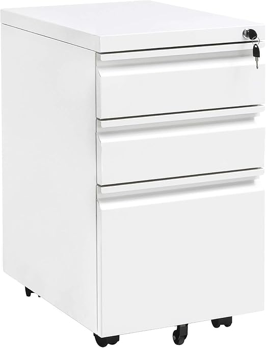 Amazon Com Locking File Cabinet Rolling Metal Filing Cabinet 3 Drawer Fully Assembled Office Pedestal Files Except Wheel White A Kitchen Dining