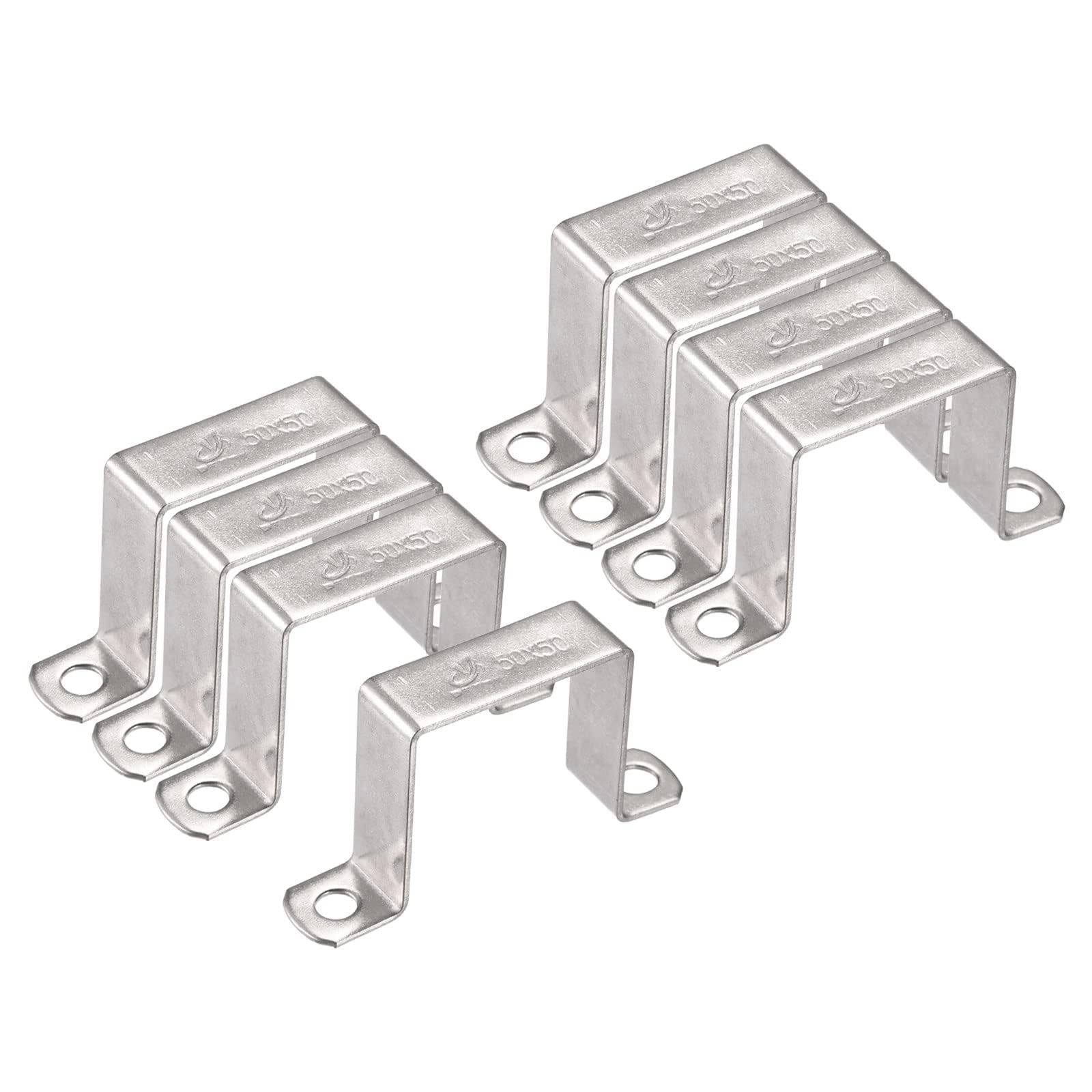 TA-VIGOR 8Pcs U Shaped Connector Bracket, 50mm x 50mm Stainless Steel Bracket Stainless Steel Pipe Clamp, Heavy Duty Conduit Clamps for Door Closed Bar Holder Strut, Pipe Tube Wire Fixing