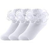 Yepami Big Girls Lace Socks Shimmering Cute Ruffle Comfortable Frilly Dress Ankle Socks 3 Pairs