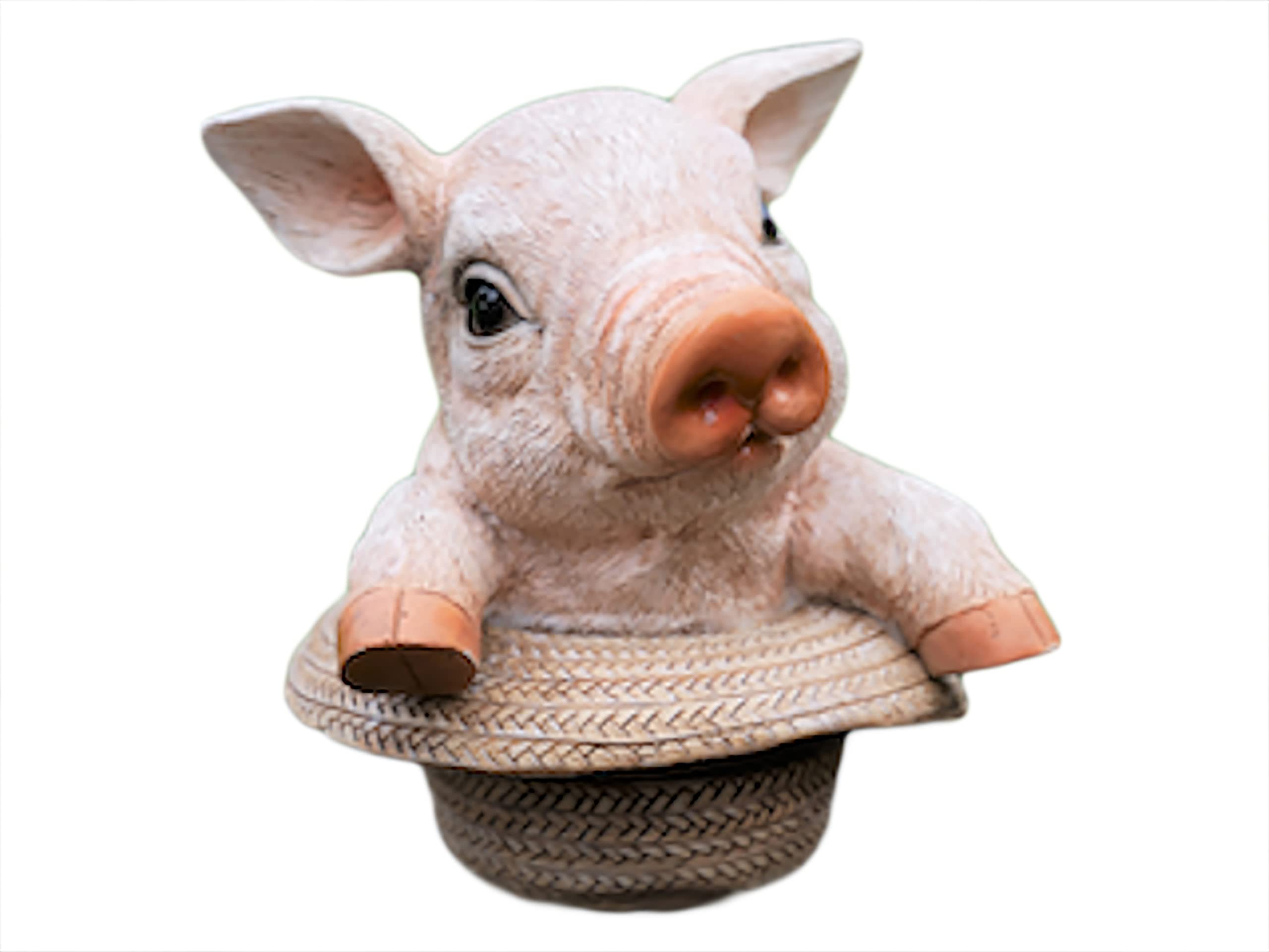 Daisy Bumbles Pig Garden Ornament Sitting In Straw Hat Novelty Cute Garden Ornament Decoration For Outdoors or Indoors Patio Statue Lawn Figure Farm Animal