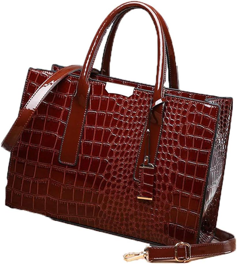 Bolso de piel de cocodrilo para mujer, de lujo, Marrón, 34x24x13cm