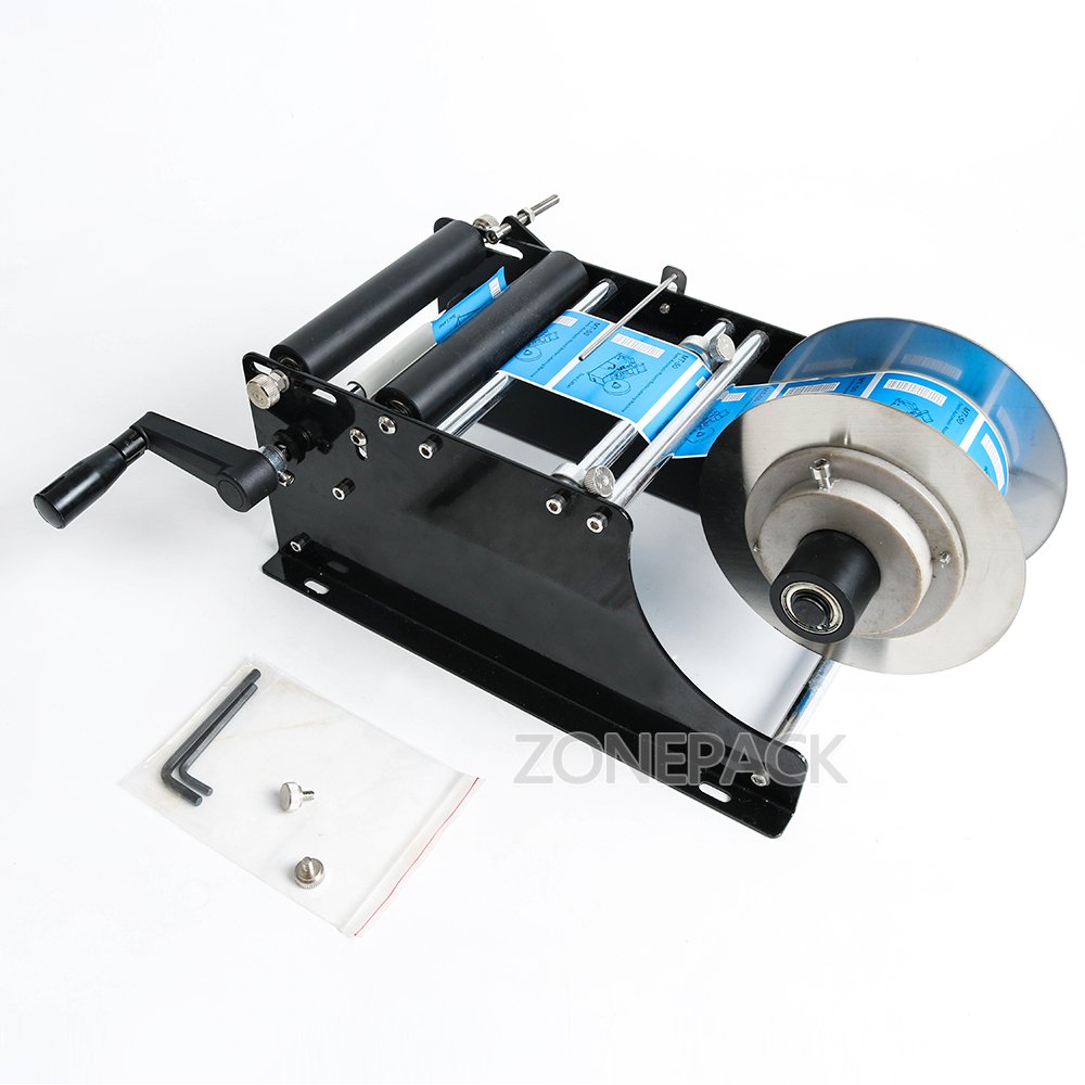 ZONEPACK Manual Round Labeling Machine with Handle Manual Round Bottle Labeler Label Applicator for Glass Metal Bottle