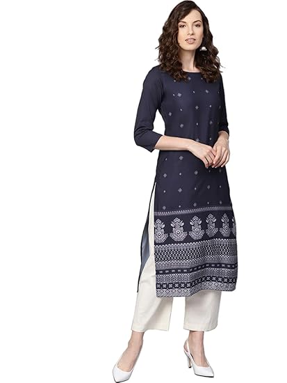 Crepe Printed Kurti(VPK1767_Blue_Free Size)