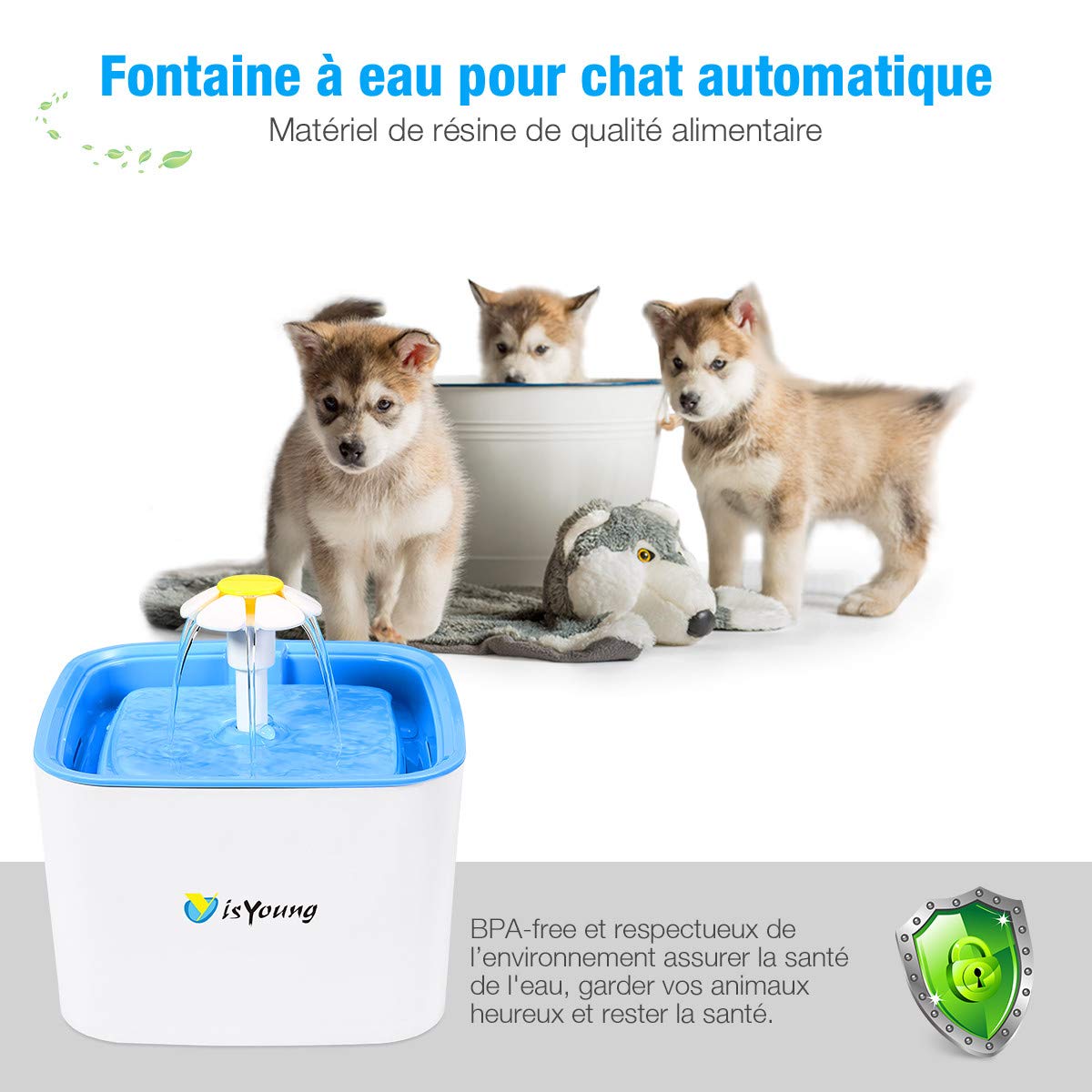 isYoung 2.5L Fontaine à Chat Chien Grande Capacité Fleur Automatique Électrique Silencieux avec 2pcs Filtre à Charbon Actif pour Les Animaux domestiques