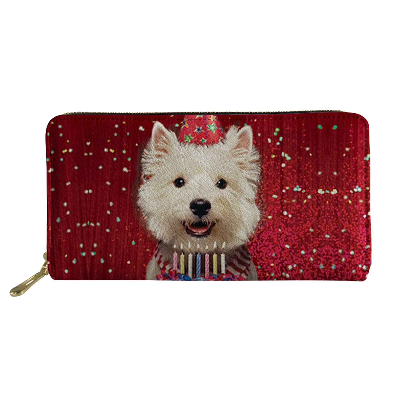 Jndtueit Women Wallet Travel Shopping Clutch Bag Christmas Decor Slim Zip Around Phone Long Leather Ladies Purses ID Card Holder Case,Cute Yorkshire Terrier Print, One Size