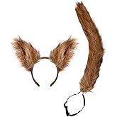KINTOMG Squirrel Costume Accessory Set for Kids and Adults, Brown Furry Ears Headband and Tail, 2-Piece