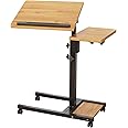 LINGMI Mobile Height Adjustable Laptop Desk with Mouse Pad, Portable Laptop Desk Rolling Tiltable Table with Small Side Table for Couch,Rolling Computer Stand