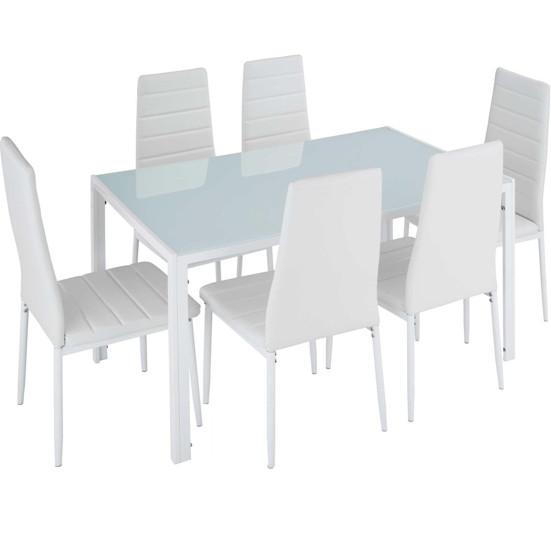 tectake-800551-Juego-de-Muebles-Set-de-6X-Sillas-Mesa-Conjunto-Mobiliario-Cocina-Comedor-Salon-Cuero-Sintetico-PVC
